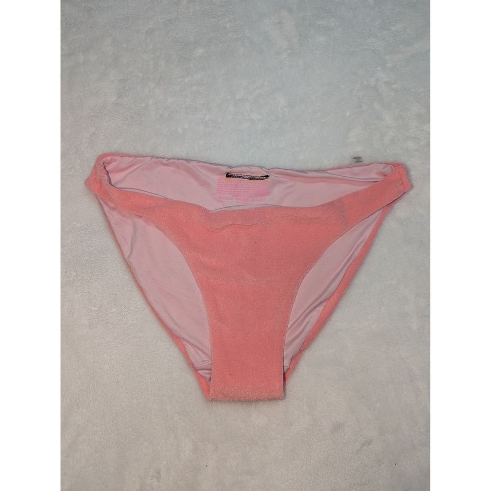 Victorias Secret Pink‎ Terry Cloth Bikini Bottom Coral Gold Logo Charm Medium